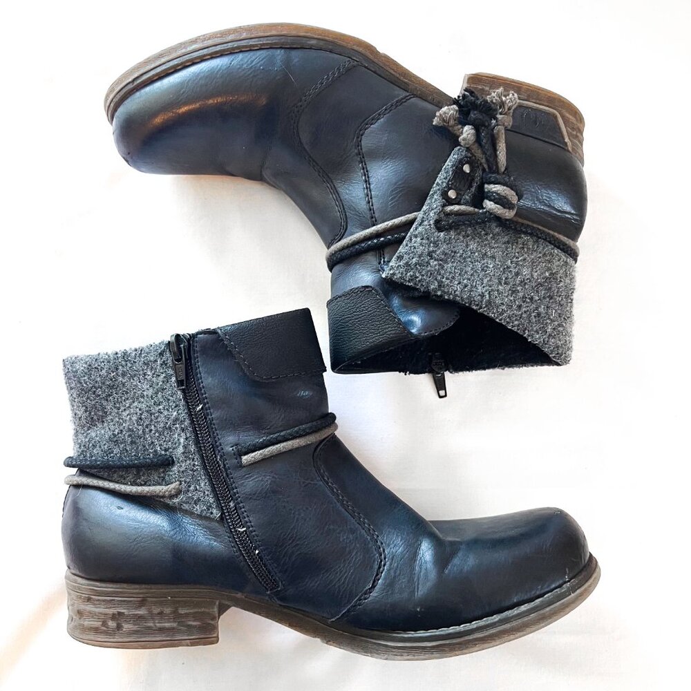 Rieker Fee 93 Ankle Boots Black Combi Fleece Lined Comfort Booties SZ 10 - Picture 4 of 11